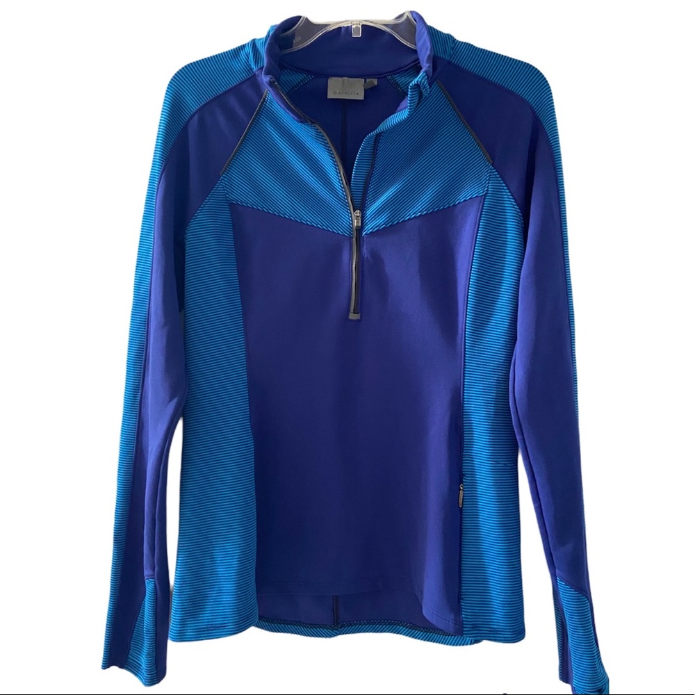 Athleta Spotlight Half Zip Pullover Top in Blue and Turquoise Size Medium - Picture 2 of 8